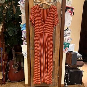 United Colors Of Benetton Orange and Black Striped Maxi Dress